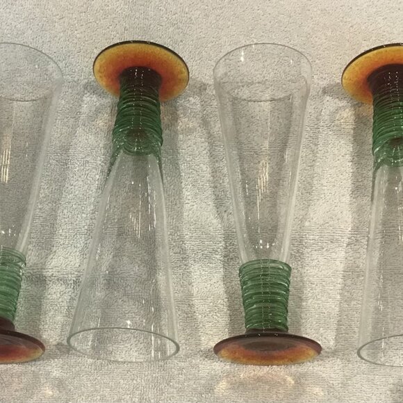 Tall drinking glasses with green on bottom set of 6 - Picture 2 of 11